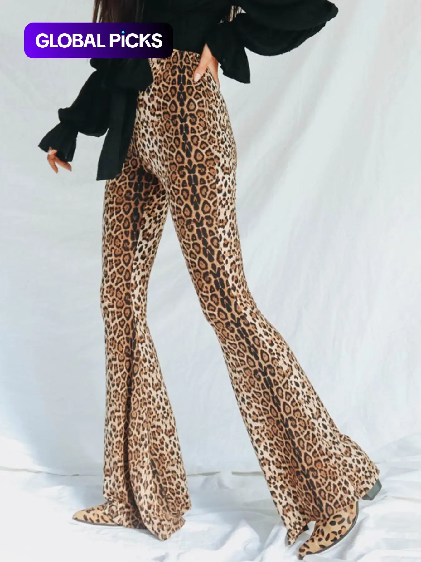 Women's Leopard Print High Waist Flare Leg Knitted Medium Fit Pants, Bodycon Flared Legs, Street Style Bell Bottom Trousers For Party Club, Ladies Bottoms For All Seasons, Womenswear