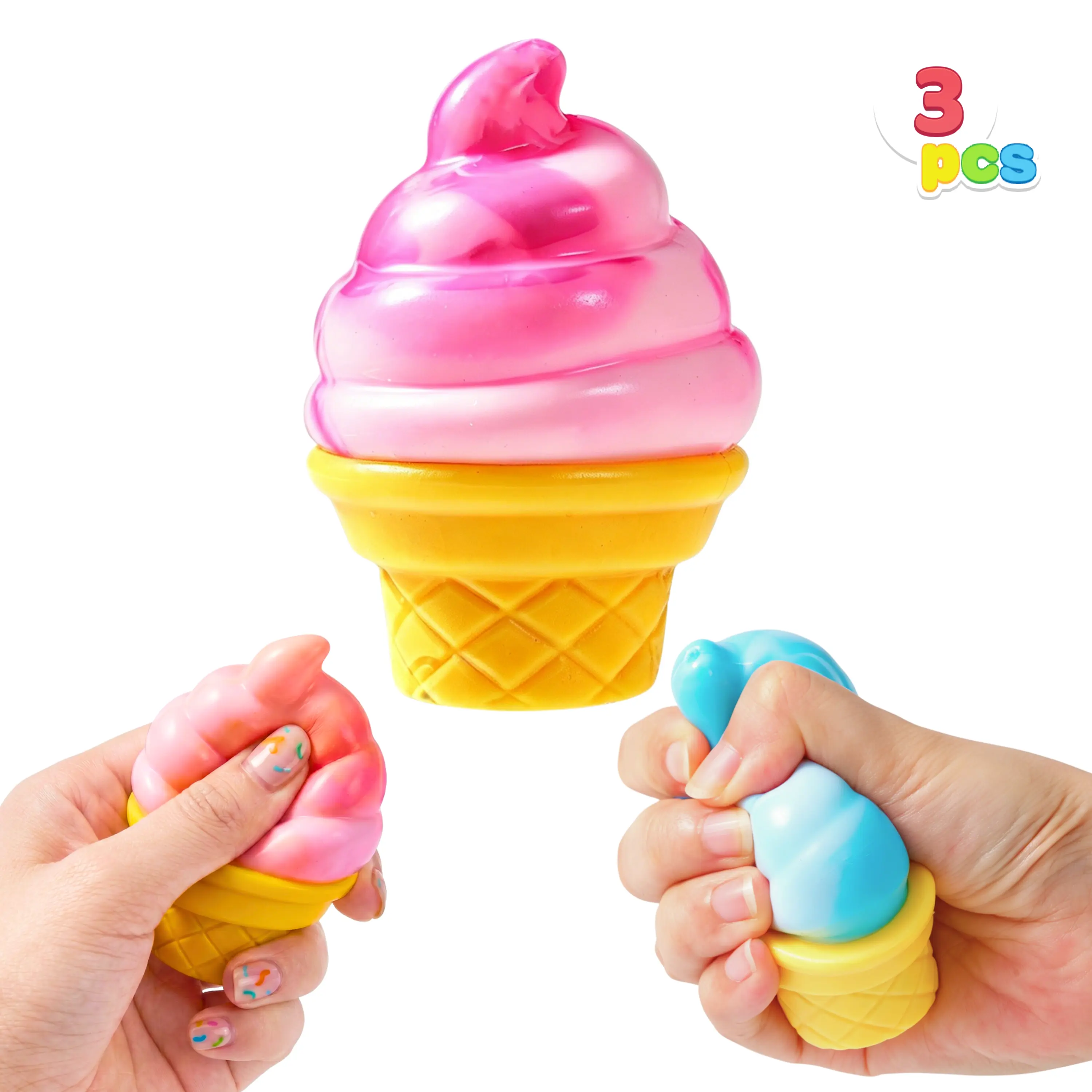 JOYIN 3PCS Ice cream Stress Relief Toys, Squeeze Ice cream Stress Balls, Squishy Fidget Sensory Toy, Soft Squeeze Decompression Dough Gift for Adults and Girls Boys, Birthday Gifts, Office Desk Decompression Toy, Party Favors