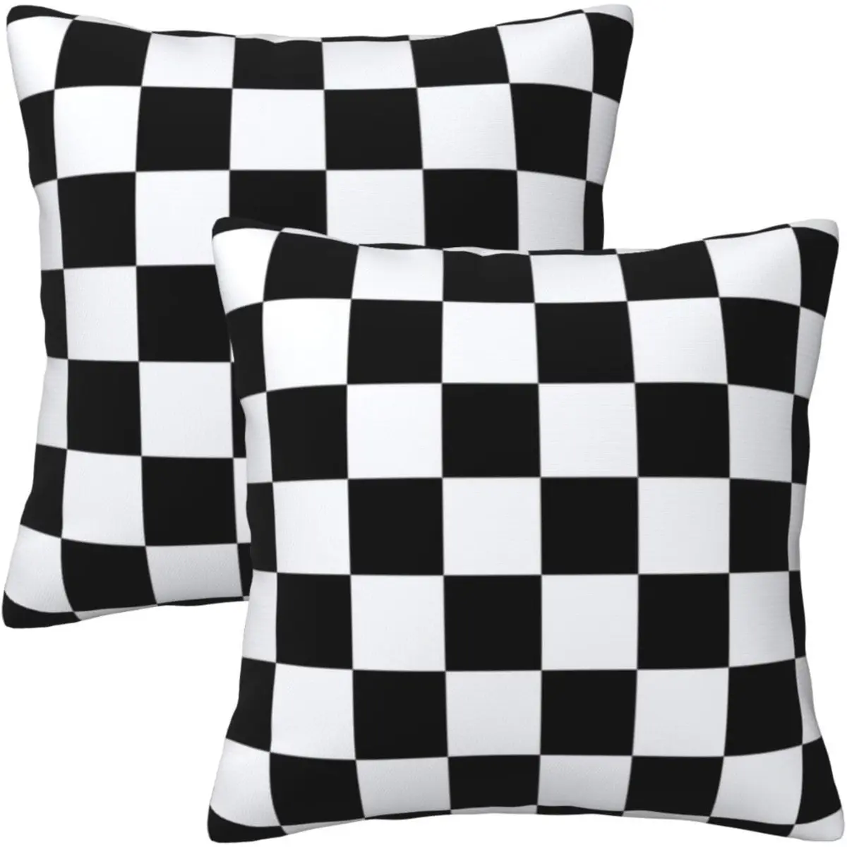 Decorative Cushion Covers 18x18 in, Set of 2 Double-Sided Black & White Checkered Retro Race Flag Pillow Cases, Room Decor, Dorm Room Decor, Bedroom Decorative Accessories for Home Sofa Couch with Instant Contrast