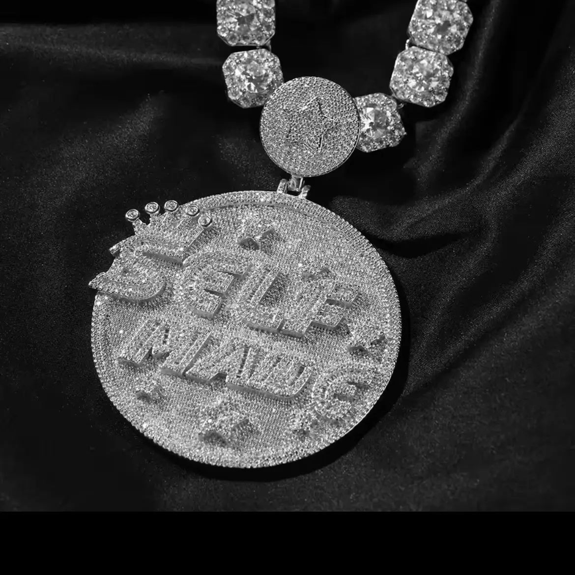 ICE WATER SELF MADE solid back Round Pendant Shape zirconia Iced Out Bling Full Paved Men's Jewelry dainty gift