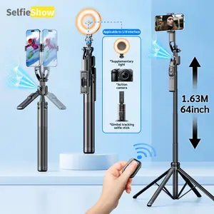Aluminum Alloy Phone Gimbal Selfie Stick Stabilizer with C17 Tripod, Quadropod Stand, 360° Auto-Rotation AI Tracking, Bluetooth 5.4 Remote Control, Shooting Function, Optional Fill Light for Android/iOS Cellphone Digital Accessories, Camera, Mobile, Smart