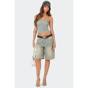 Shira Washed Denim Bermuda Shorts