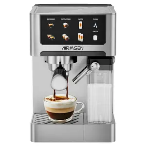 AIRMSEN Household 20-Bar Espresso Machine,Italian Pressure Pump, 1300W&1000w Dual Boiler,Stainless Steel Design, With Color Touchscreen And Automatic Milk Frother,Semi-automatic Coffee Machine,