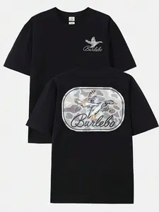 Pattern Red Cotton T-Shirt-100% Cotton, Short Sleeves, Loose Version, Bird And Camouflage Patch, Patterned T-Shirt, Interesting T-Shirt, Round Neck-Machine Washable, Men's T-Shirt, Suitable For Daily Wear And Gifts.