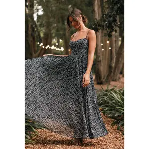 Achanti Pleated Maxi Dress - Black Floral