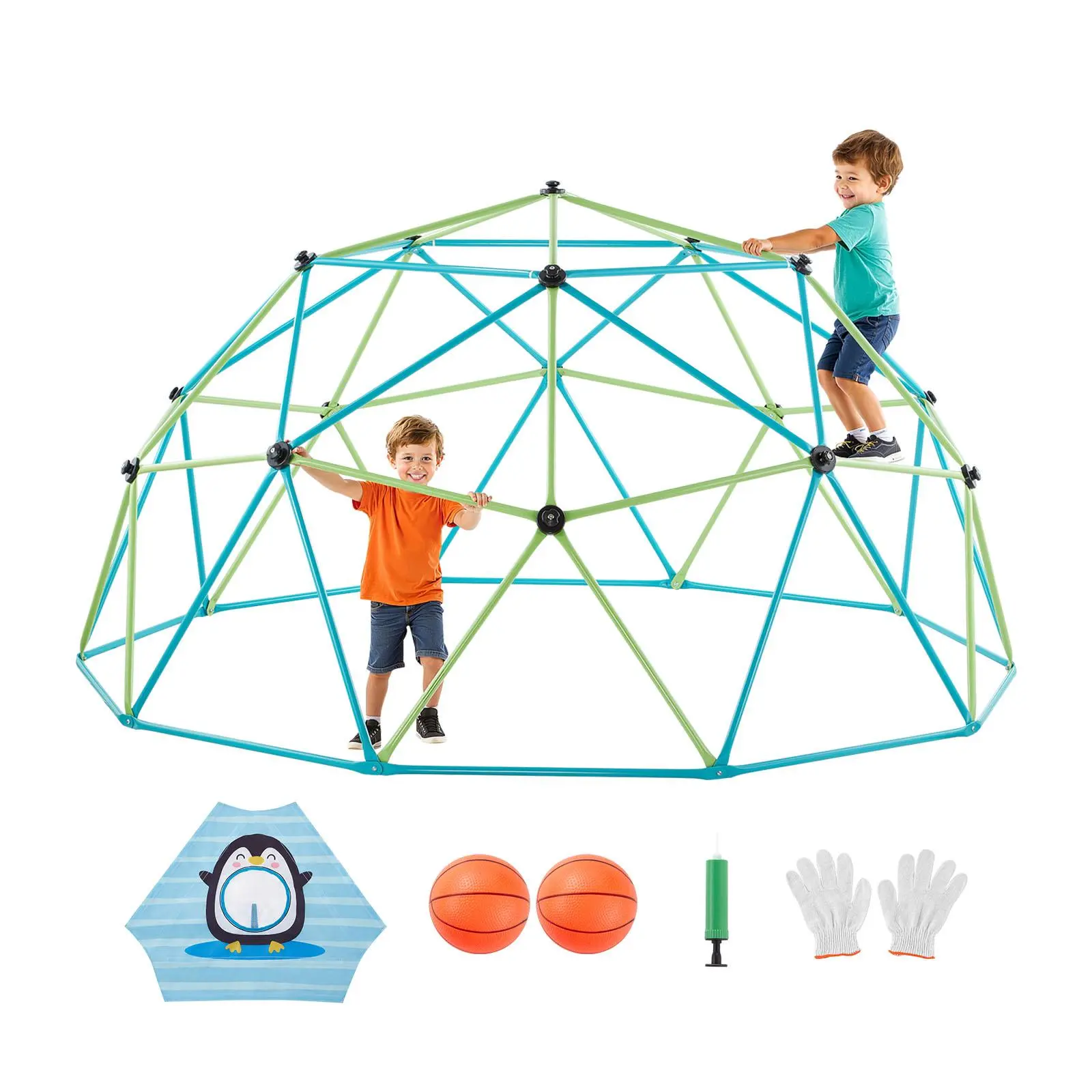 【SummerFinds】VEVOR 10FT Metal Geometric Climbing Dome Playground Equipment for Unisex 4–5 Children (6-8 Years), Safety-Certified Steel Tubes Jungle Gym, 1000 lbs Load Backyard Sports Playset, Octopus Net, 2 Basketballs, Easy-Assembly Outdoor Toy