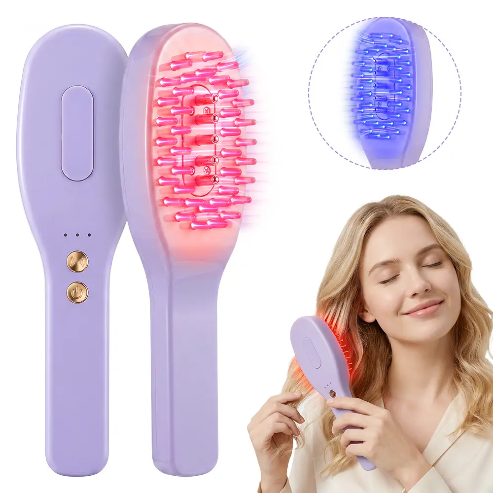 Rechargeable Electric Scalp Massage Comb - Handheld Cordless Massage Device with Red & Blue Light, Micro Current Vibration, Tingling Scalp Buzz for Head Relaxation, Ideal Gift for Women, Handheld Cordless Massage Devices