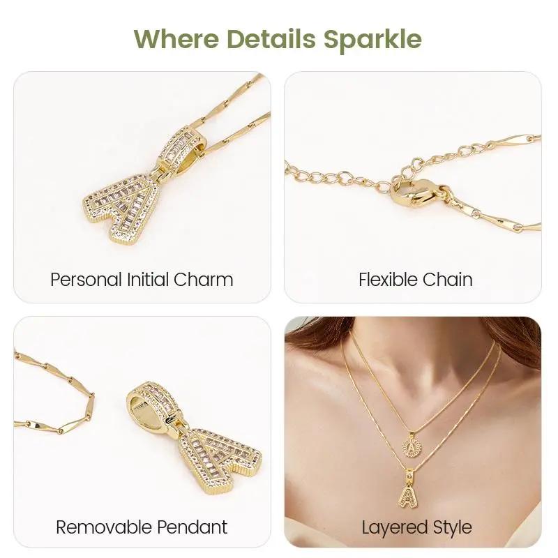 2 Pack 14K Gold Plated CZ Necklaces for Women, 26 Letters for Personalized Custom Name, Couple Jewelry Set, Perfect for Birthday & Mother's Day Gifts, Ideal for Banquets, Parties and Daily Wear, Great Gift for Friends, Family, Lovers or Yourself