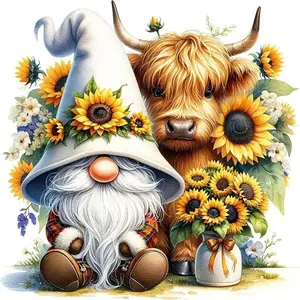 5D DIY Diamond Painting Kit, Diamond Art Tools, Gnome, Cow, Sunflower Design, Mosaic Canvas Art, Home Wall Decor, Perfect Gift for Birthday, Anniversary, Crafts