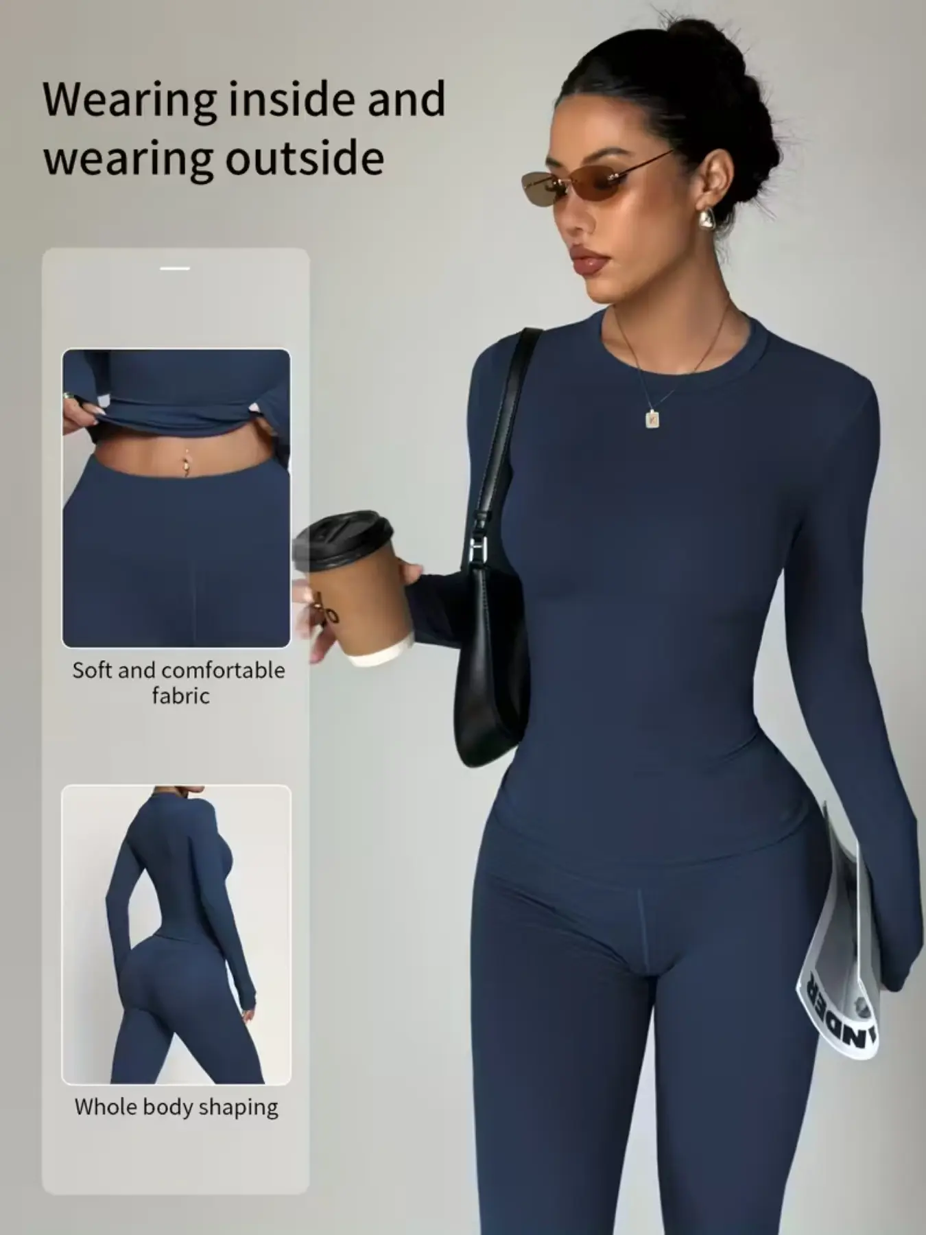Women's 2-Piece Sportswear Set, Soft Moisture-Wicking Long Sleeve Top & Elastic Yoga Pants, Comfortable Daily Wear, Modest Design