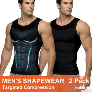 【2 pcs】Men Compression Shapewear Tank Top Seamless Undershirts Bionic Targeted Tummy Control Eliminate Gynecomastia X-Shape Back Stretch Posture Correction Breathable Mesh Fabric Basic Menswear for Special Events Business Dating Party Sports, Holiday Gift