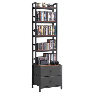 Media Storage Cabinet With 4-Shelf DVD Organizer And Drawers, Dimensions 15.75 X 11.81 X 56.50 Inches, Multimedia Storage Cabinet For CDs DVDs Books And Games, CD Cabinet For Living Room And Home Office