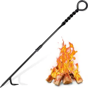 CKLT 26in Detachable Fire Poker Twisted Rope Design Handmade for Firewood Log Coals Campfire Woodstove Camping Gift