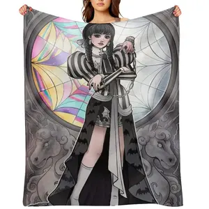 Wednesday Addams Printed Blanket Picnic Blankets Warm Comfortable Flannel Blanket Throw, Gothic-Inspired Blanket for Dorm RoomsOffice Christmas Blanket Gift For Adult Men Kids Girls