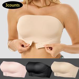 [3counts]Women's Solid Wireless Push Up Bra, Comfortable Breathable Front Buckle Bra, Soft Lingerie for All Seasons summerwins
