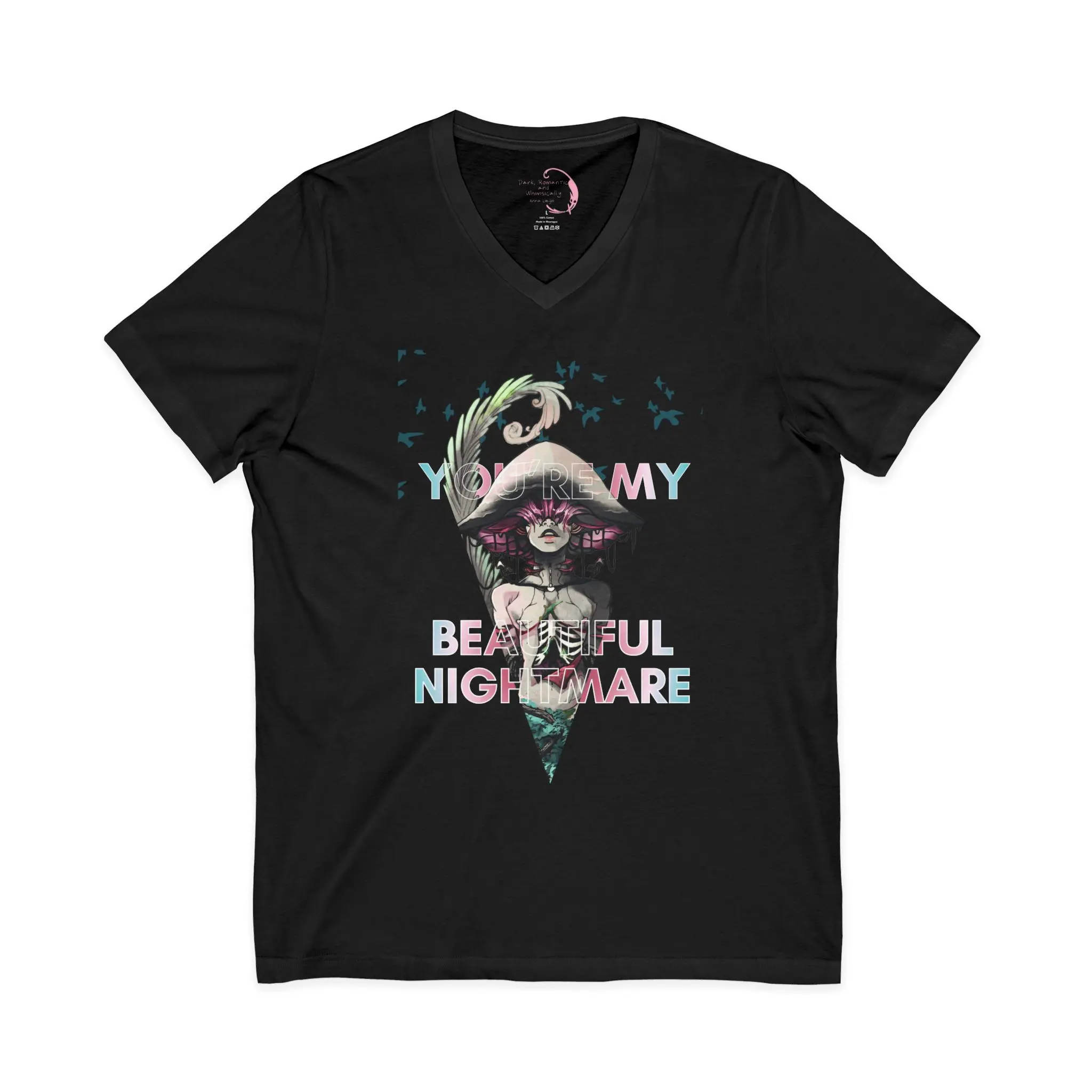 Men's Short-Sleeve Ribbed Lightweight V-Neck Top - Trans Flag & Pink Triangle Variant, Subtle Queer Androgynous Body Horror Mushroom Design, Dark Romantic Whimsical Wearable Art, Weirdcore Goblincore Vibe, Shortsleeve, Tops, Piece, Print, Cotton, Graphic,