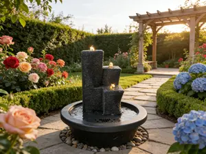 Outdoor Garden Water Fountain with LED Lights Modern Tiered Patio Fountain for Backyard Lawn & Courtyard Decor Enhances Garden Aesthetics