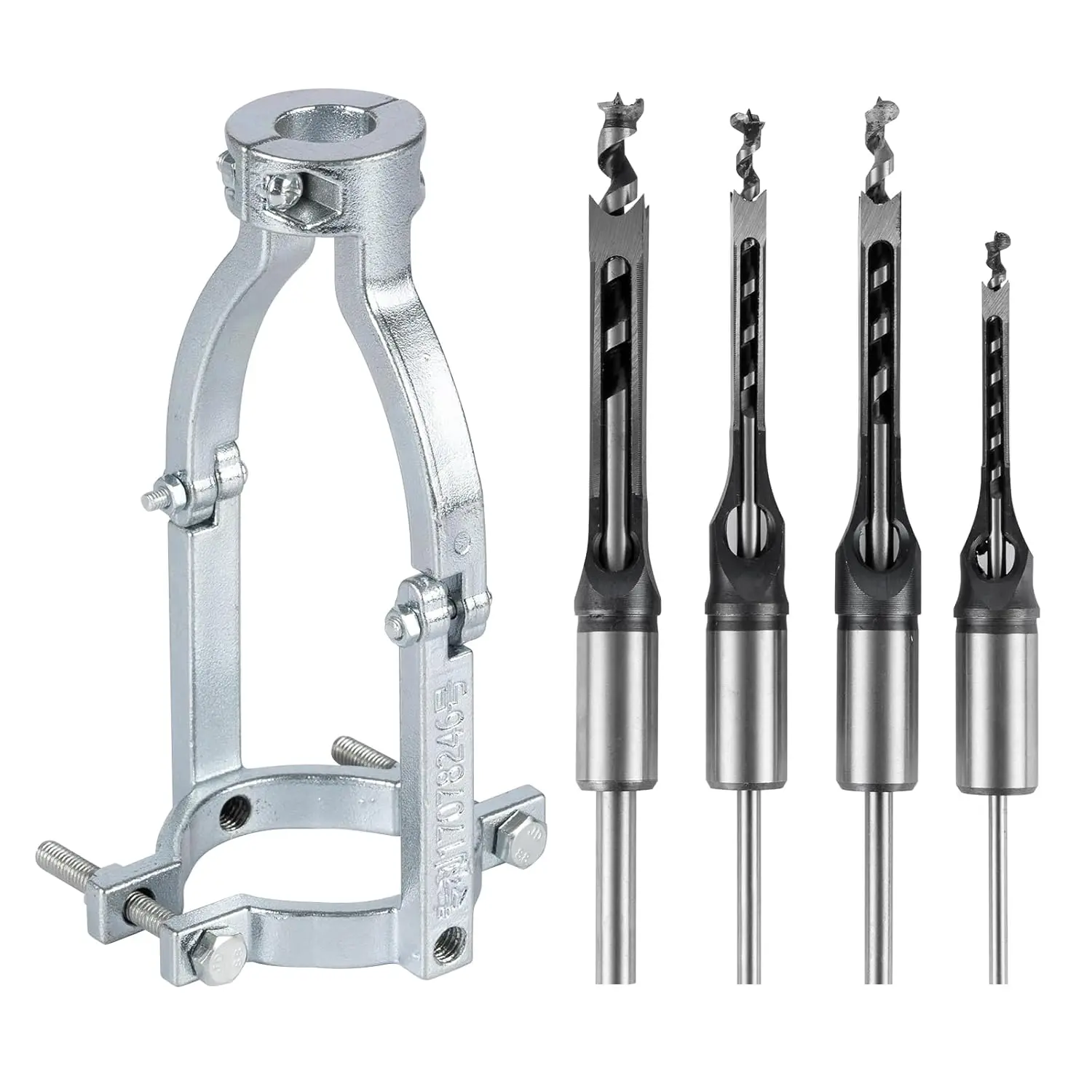 Square Hole Drill Bit Adapter with 4pcs Square Hole Drill Bit, Mortising Attachment for Drill Press, Mortise Machine, Power Tool Accessory for Drill Machines