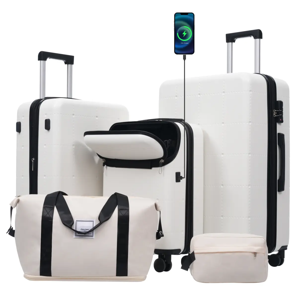 Hardside Luggage Set 5 Piece with Bags,20IN Half-opening Carry on Luggage with USB Port, Expandable 24IN 28IN Luggage with Double Spinner Wheels TSA Lock