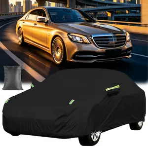 For Mercedes Benz S-Class W222/W223 E-Class Extended Full Car Cover, with Storage Bag Black, Indoor Outdoor Snow Dust Sun UV Protection 190T Polyester Waterproof, Durable Scratch-resistant Car Protector Cover, Reflection In The Dark