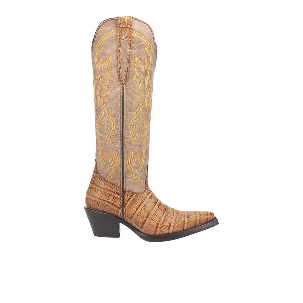 Dingo Womens Matilda Snip Toe Pull On Casual Boots Over the Knee Mid Heel 2-3" - Brown