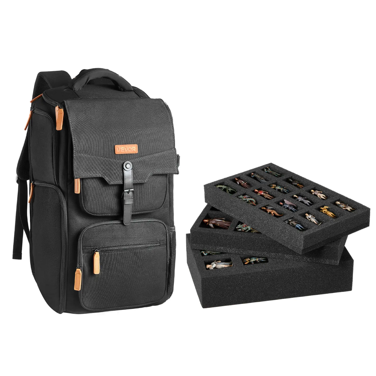 VEVOR Miniature Storage Carrying Figure Bag, Fits 58 Infantry Minis, Miniature Transport Bag with Handle & Adjustable Shoulder Strap, 3 Foam Layers for Large Storage Capacity (Minis Not Included)