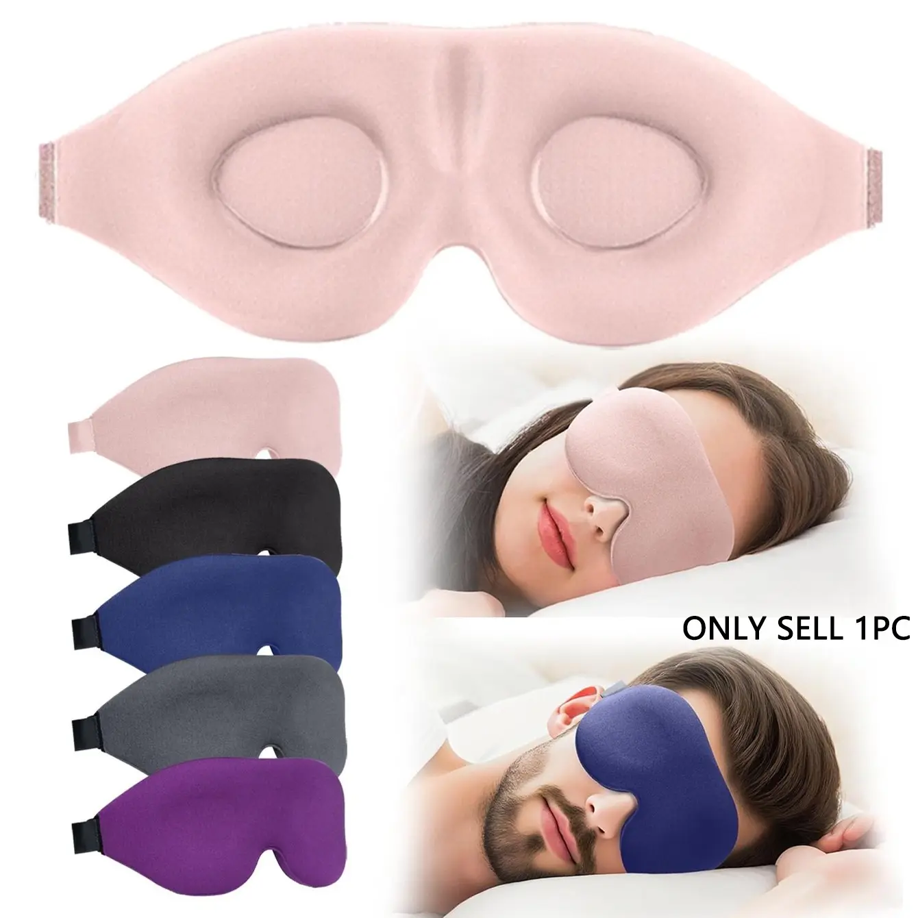 360° blackout sleep eye mask with ergonomic 3D contoured cup design, adjustable headband, breathable memory foam material, suitable for sleeping in complete darkness, Sleep Masks