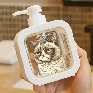 Vintage Grumpy Cat with Bird Whimsical Illustration Moisturizing Soap Pump Bottle, Kitchen & Bathroom Soap Dispenser for Home Decor