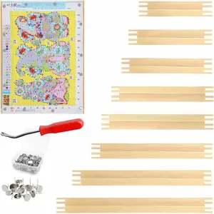16 count 8 Sets Stretcher Bars for Needlework 6 Sizes Wooden Canvas Stretcher Bars with 40 Thumb Tacks and Tacks Remover for Needlepoint Embroidery Stitch Frame Set Bundle with Crafts