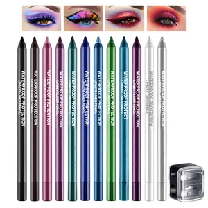 12Pcs Green Blue White Black Brown Purple Color Gel Glitter Eyeliner Pencils Set for Women Waterline Waterproof Smudge Proof lapiz de ojos delineador de ojos contra el agua Eye Liner Makeup 1