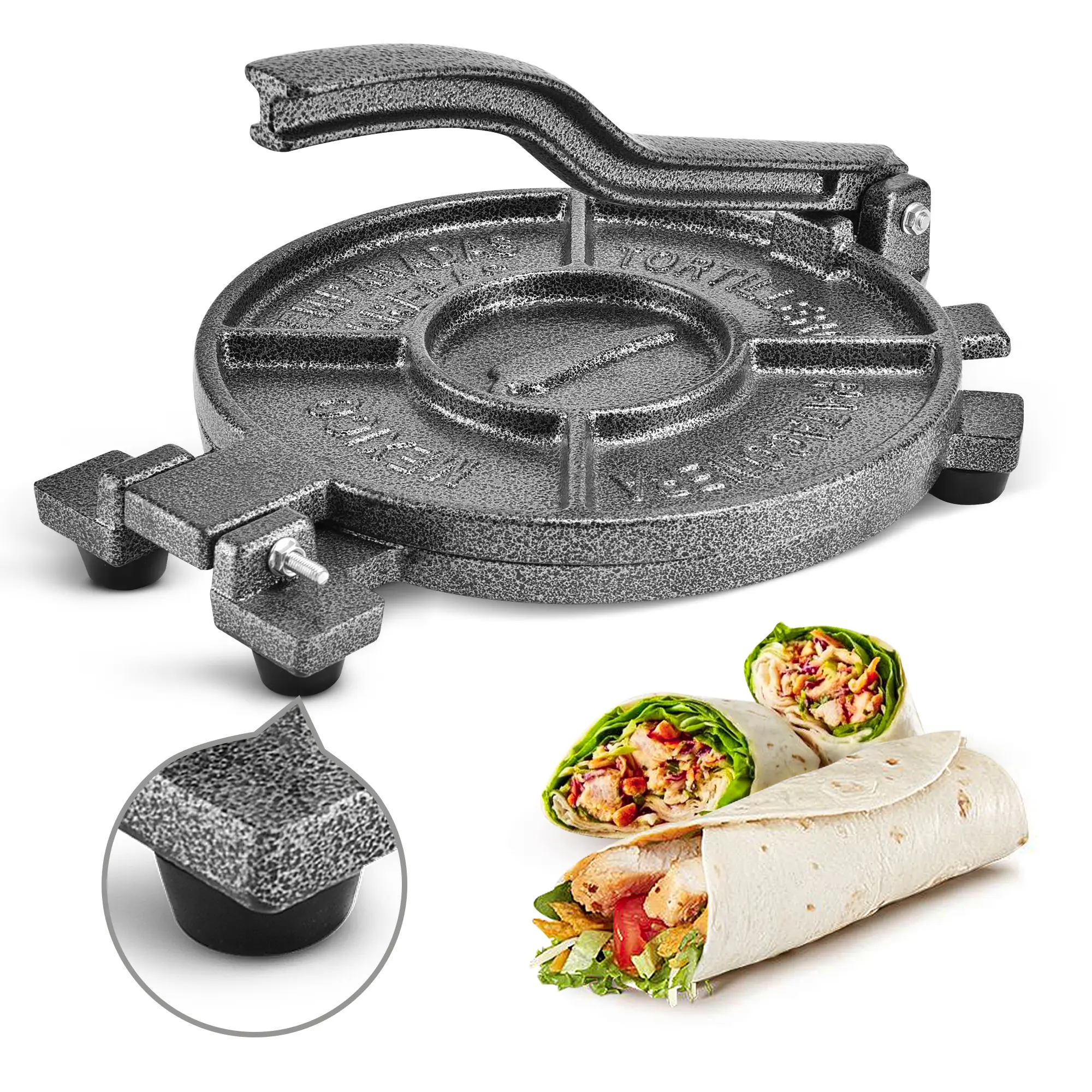 ARC 6.5/8/10 inch Tortilla Press Cast Iron Tortilla Maker Include 100 Pcs Parchment Paper, Heavy Duty Tortillera Pataconera, Flour Tortilla Press, Roti Maker, Taco Maker, Taco Press, Black Gray