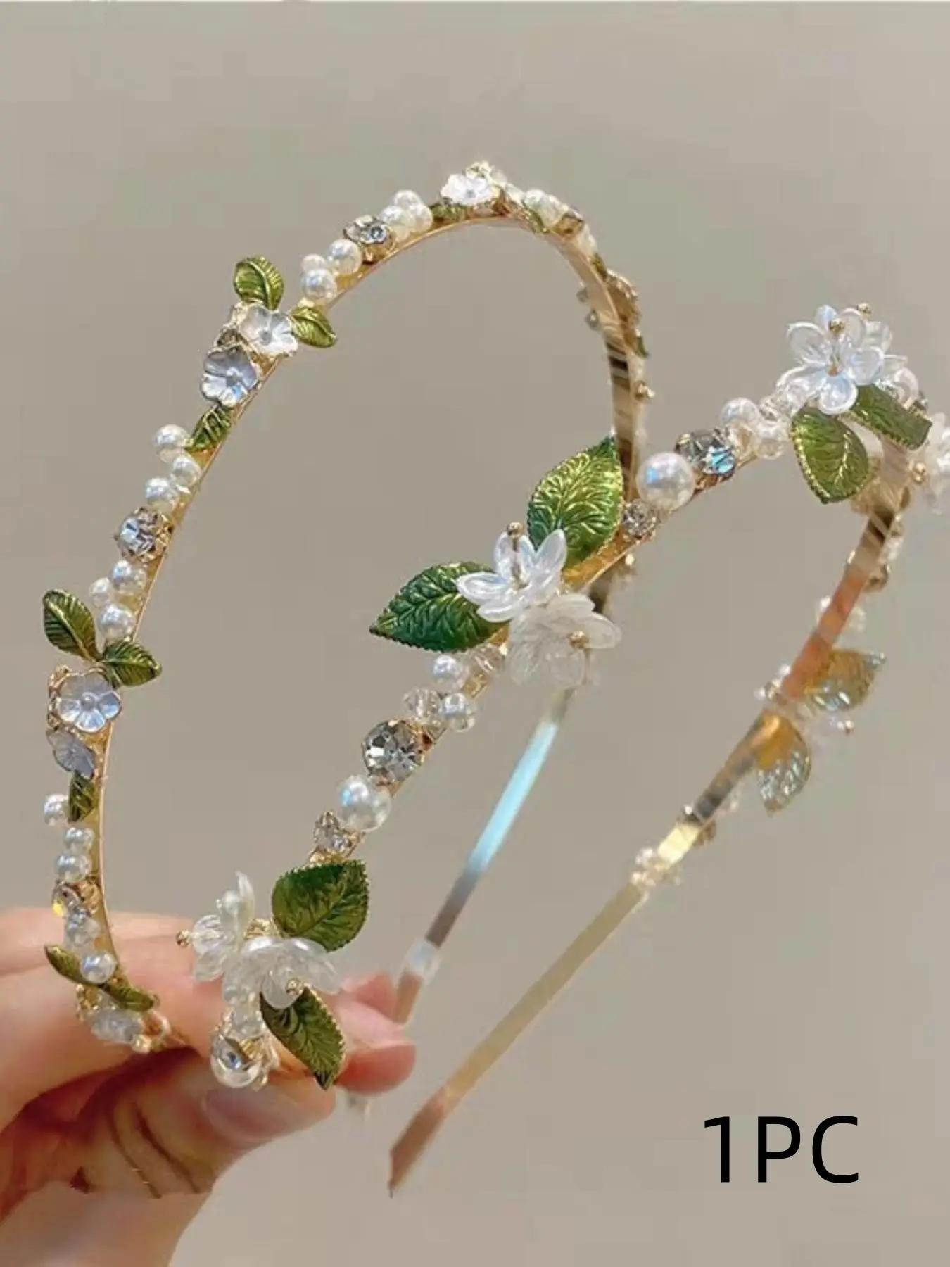 Mother's Day Gift Faux Pearl Decorated Flower Design Hair Hoop, Elegant Leaf Design Hair Hoop for Women & Girls, Fashion Hair Accessories for Party, Daily Clothing Decor, Wedding Tiara Headband