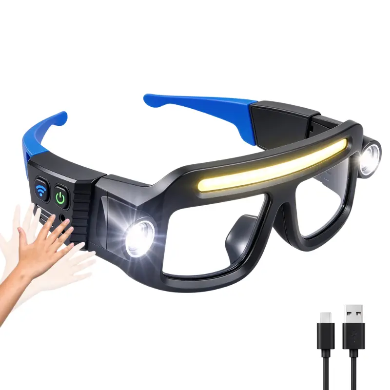 JOYTUTUS Rechargeable LED Headlamp Glasses - Hand-Wave Sense, Type-C USB Charging, 5-Mode COB Lights, Dual Side Spotlights, IPX4 Waterresist, Lightweight Motorcycle Accessories for Camping, Automotive Tasks,toolupgrade
