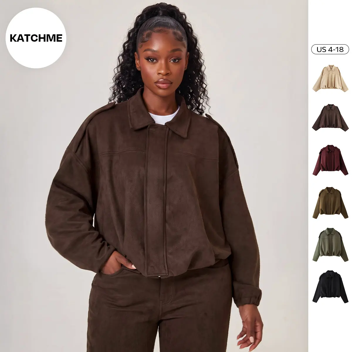 Katch Me Chic Women's Winter Vintage Collared Zipper Long Sleeve Jacket, Cozy Solid Color Oversized Thermal Outerwear, Versatile Loose Soft Outfits for Daily Wear #TikTokMadeMeBuyIt #SohoChic #ComfyOutfit