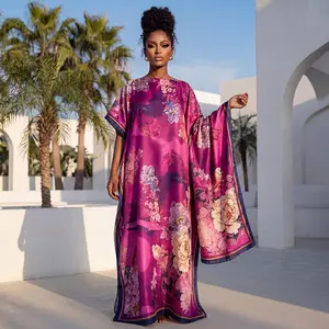 【Moo Moo】Boho Floral Print Maxi Dress with Matching Scarf - Flowy Cover-Up for Beach & Vacation sun protection satin scarf