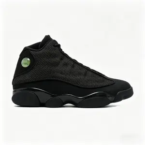 Men  All Black Retro High Top Basketball Shoes, Cat Style Suede & 3D Mesh Sneakers with Holographic Heel, Breathable Cushioned Non-Slip Athletic Footwear for Streetwear Daily Wear