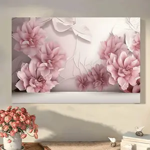 One Piece, Vintage Style Wooden Frame Canvas Oil Painting, Pink Floral Illustration Wall Art, Light Background Wall Art Print, Vintage Prints, Ready to Hang, Home Decoration, Perfect Holiday Gift, Bedroom Decoration, A1668