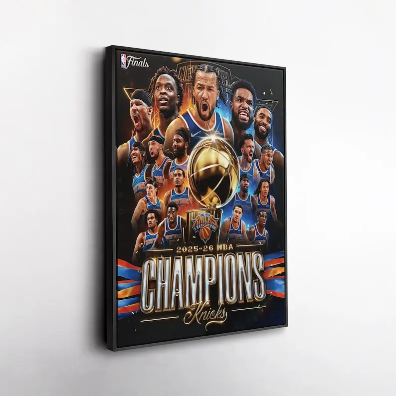 New York Knicks 2025-26 NBA Champions Canvas Wall Art, Championship Team Poster, Basketball Fan Decor, Knicks Finals Trophy Print