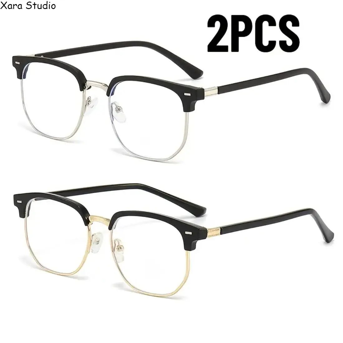 2 Pairs Photochromic Anti-Blue Light Glasses for Men & Women – Ultra-Light Semi-Rimmed Eyewear, Classic Fashionable Design, Comfortable Daily Commuting, Office, Business & Perfect Gift for Christmas, Anti-Blue Light Protection Non-Prescription Glasses