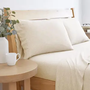 Road Trip America Jersey Knit Sheet Set - 4 Pieces Queen Cotton Sheets Set - Soft Cozy Stretchy Knit Bed Linen (Oatmeal, Queen)