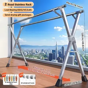 Retractable Length And Folding Outdoor Indoor Use Durable Metal Drying Rack, Drying Rack Clothing Collapsible, Foldable Laundry Drying Rack, Heavy Duty Stainless Steel Clothesline, Drying Racks
