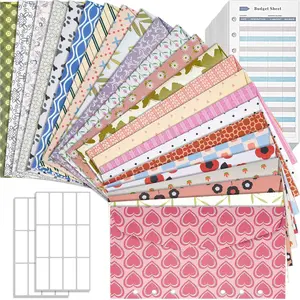 Cash Envelope for Budgeting, 24 Pcs Assorted Colors A6 6-Ring Budget Binder Envelopes + 24 Pcs Expense Tracker Sheets, Money Trackers Cash Savings Inserts for Financial Planner