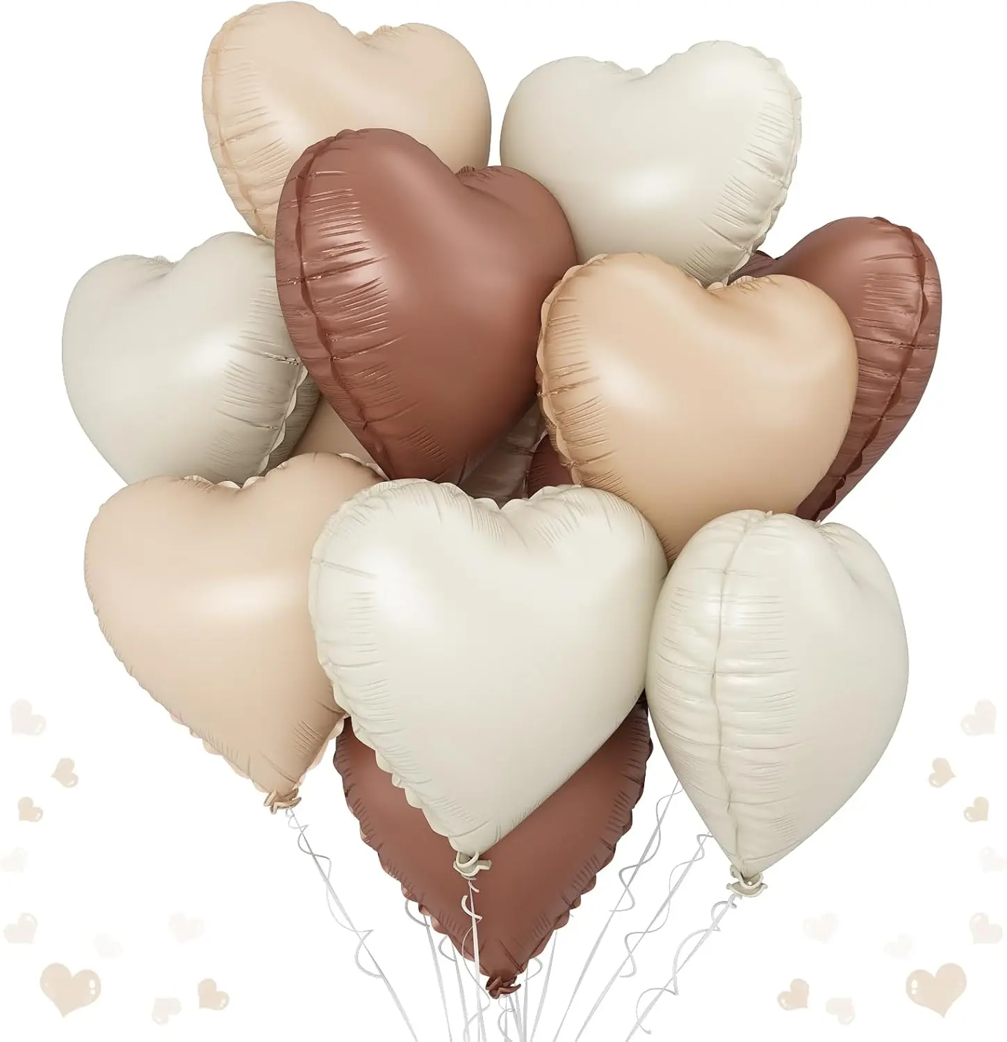 Cream Brown Heart Balloons, 12Pcs Brown Apricot Foil Balloons, Beige Coffee Foil Heart Shape Foil Balloon 18 Inch Nude Neutral Helium Foil Balloon for Boho Birthday Baby Shower Wedding Valentine