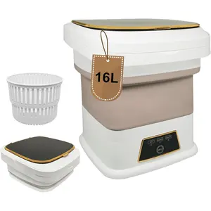 Upgraded 16L Semi-Automatic Portable Washing Machine with Dryer Folding Design Drain Basket 100-240V Worldwide Compatible