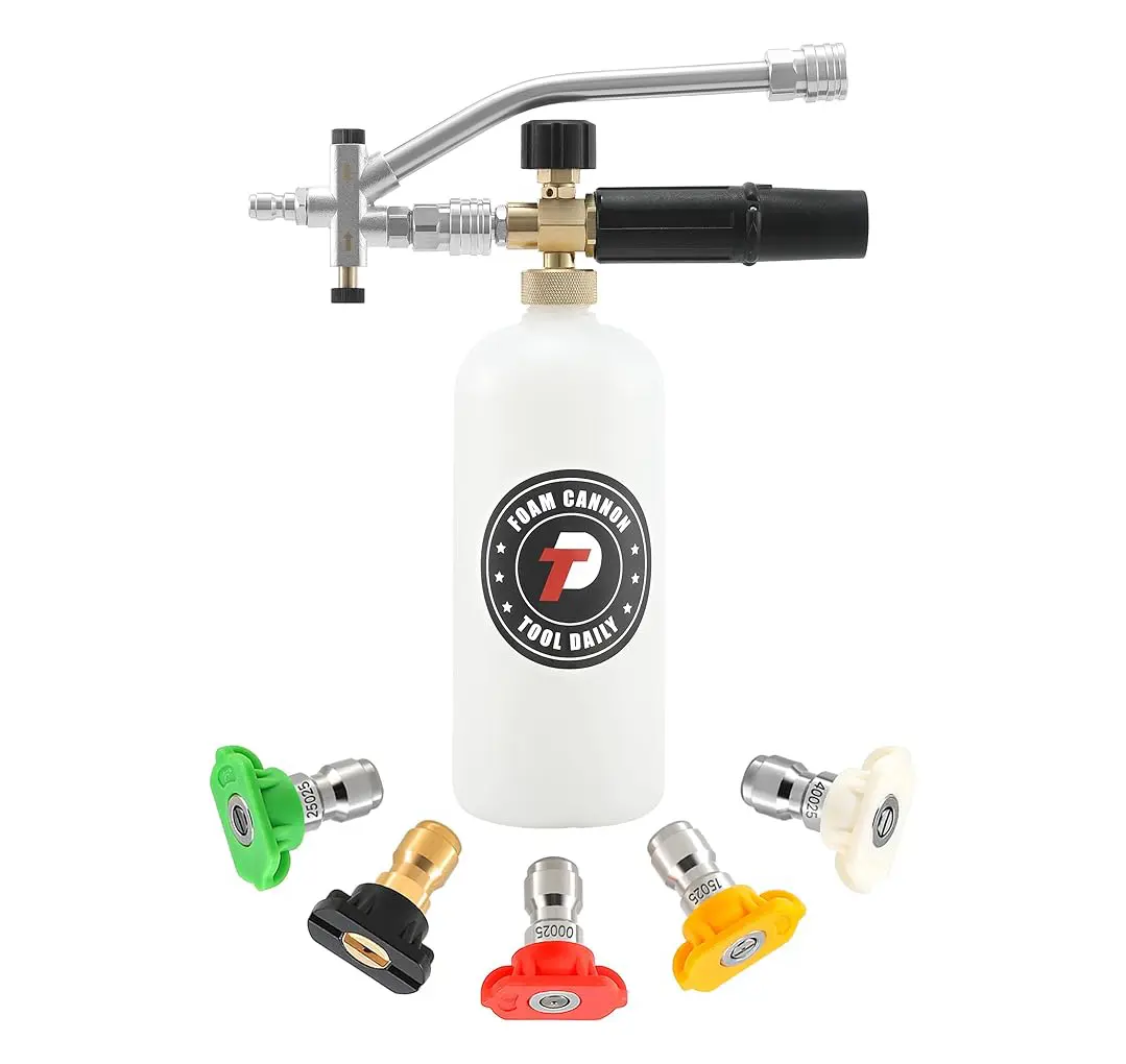 Tool Daily Foam Cannon with Dual Connector Accessory, 1/4 Inch Quick-Connect Quick Connect 5 Nozzle Tips 1 Liter Adjustable Snow Foam Lance for Pressure Washers, DealsForYouDays,car accessories