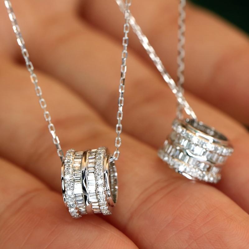 Elegant Geometric Circle Pendant Necklace with Sparkling Synthetic Zirconia - Suitable for Weddings, Engagements & Banquets | Sophisticated Minimalist Design for Women - High-Quality Jewelry on Clearance for Valentine's Day Gifts