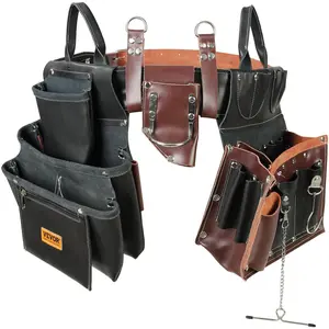 【fathersdaygift】VEVOR Tool Belt, 31 Pockets, Adjusts 32 Inches to 54 Inches, Leather Heavy Duty Tool Pouch Bag, Detachable Tool Bag for Electrician, Carpenter, Handyman, Woodworker, Construction, Black/Brown