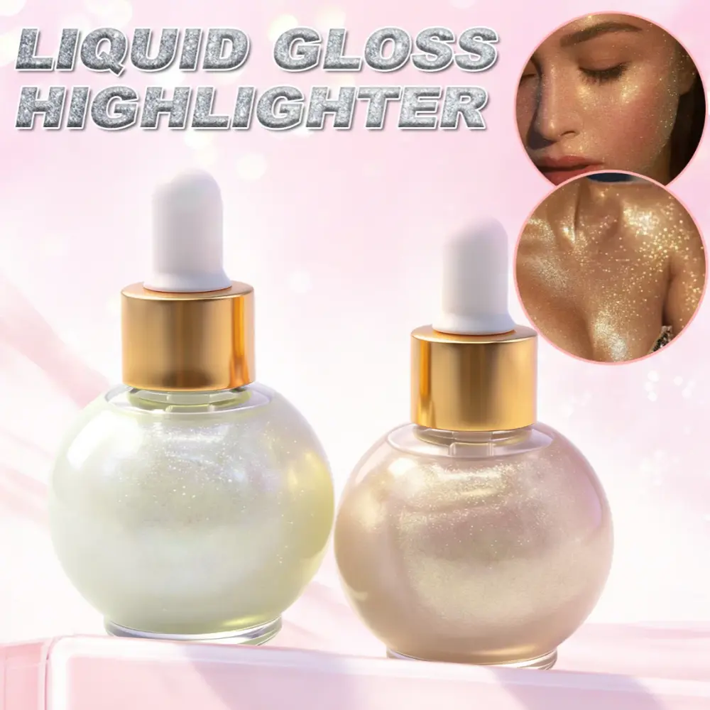 Body Glow Oil Liquid Highlighter – Dewy Shimmer Luminizer Illuminating Drops for Face & Body | Waterproof Long-Lasting Lightweight Non-Greasy Buildable Radiant Finish | Glass Skin Y2K Coquette | All Skin Tones Daily Party Festival Women