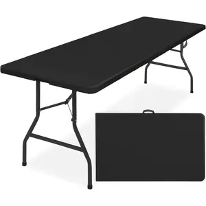8ft Plastic Folding Table, Indoor Outdoor Heavy Duty Portable w/Handle, Lock for Picnic, Party, Pong, Camping - BlackSimple folding table training table rectangular outdoor portable study desk conference long table dining table foldable