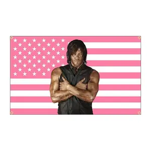 Norman Reedus & Daryl Dixon Themed Cotton Linen Tapestry, 90x150cm Modern Stripe Light Decorative American Flag Wall Hanging, Home & Outdoors Art Decor for Living Room